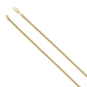 14K Yellow Gold 2.6mm Round Solid Box Chain Necklace, 24 Inch